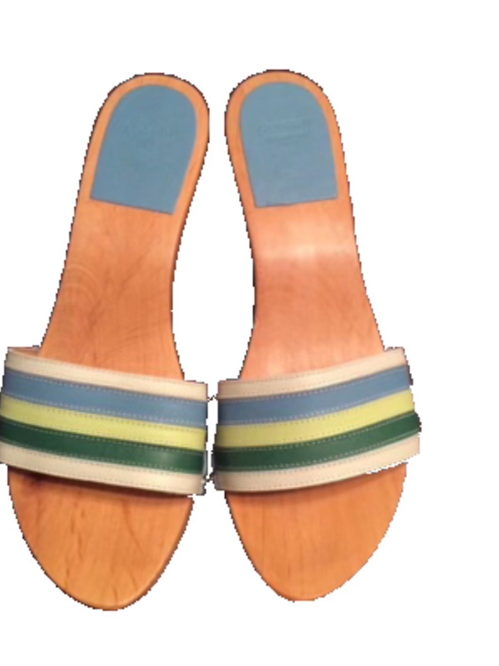 Coach VGUC Leather Striped Wood Clog Mule Sandals Size 8